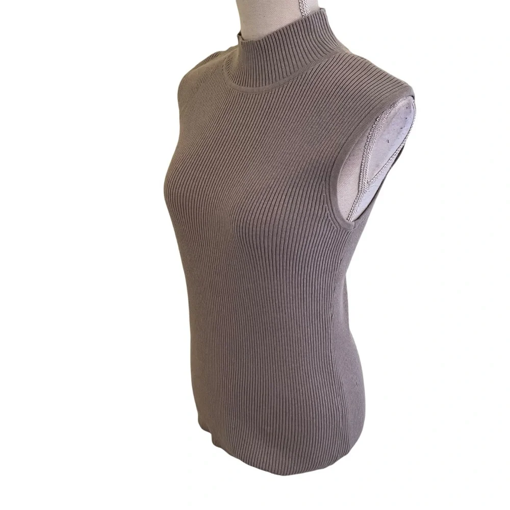Spanner Grey Cotton-Blend Ribbed Knit Sleeveless Turtleneck Sweater XL